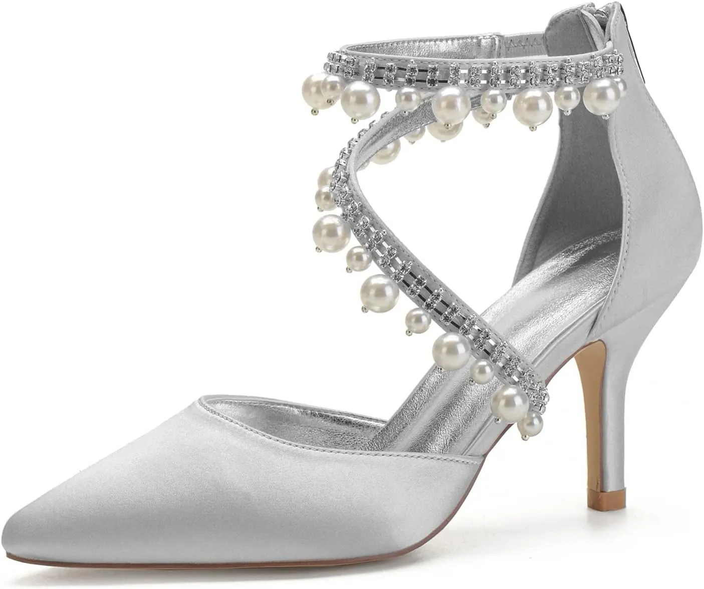 Womens High Heels Wedding Shoes Satin Peep Toe Wedding Shoes for Bride Pointy Toe Bridal Wedding Evening Party Stiletto Shoes