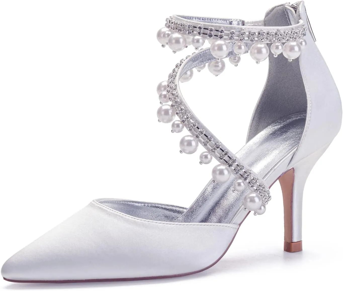 Womens High Heels Wedding Shoes Satin Peep Toe Wedding Shoes for Bride Pointy Toe Bridal Wedding Evening Party Stiletto Shoes