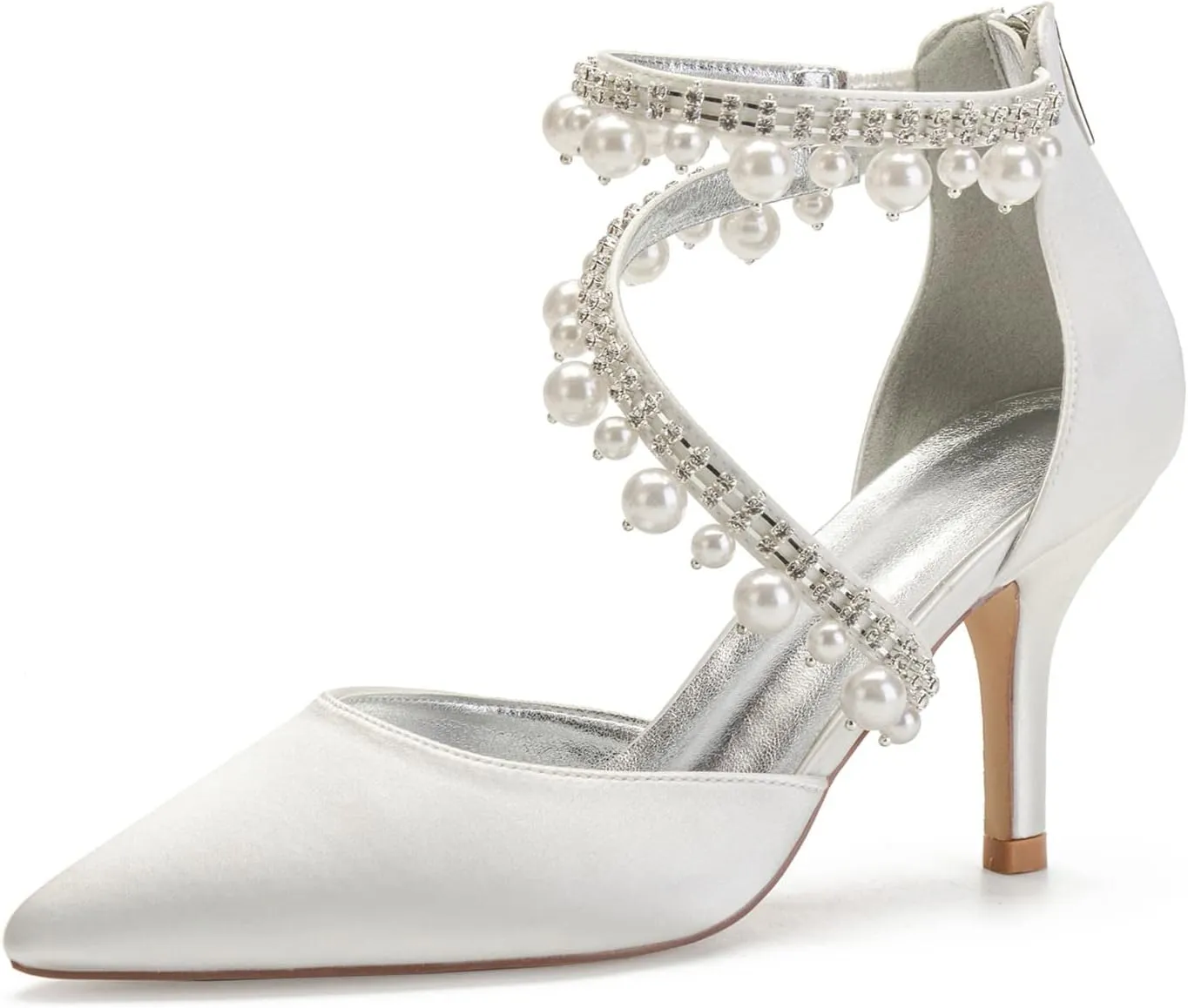 Womens High Heels Wedding Shoes Satin Peep Toe Wedding Shoes for Bride Pointy Toe Bridal Wedding Evening Party Stiletto Shoes
