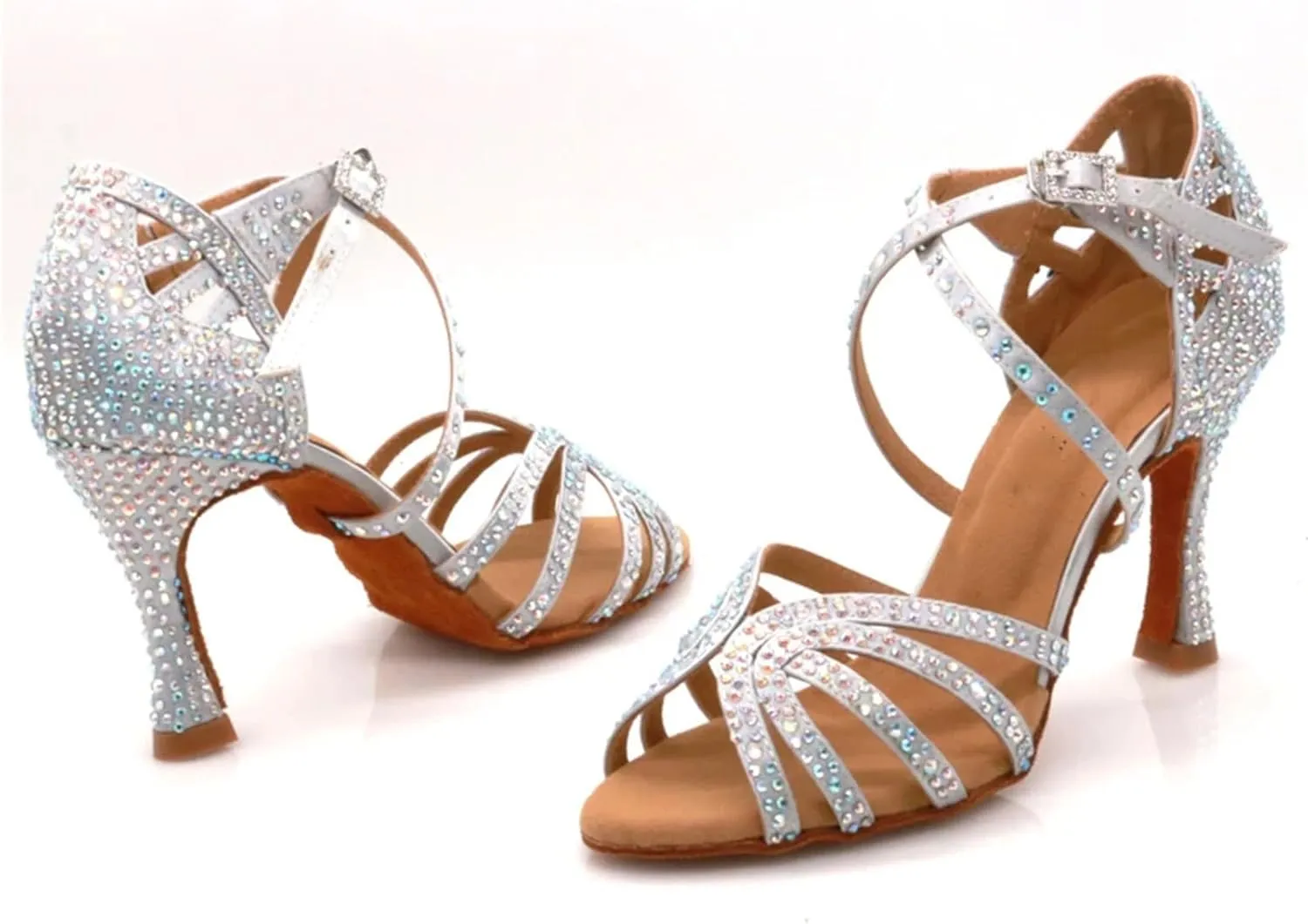Womens Jazz Latin Dance Shoes Female Latin Salsa Casual Heels Silver Bronze Skin Comfortable Practice Performance