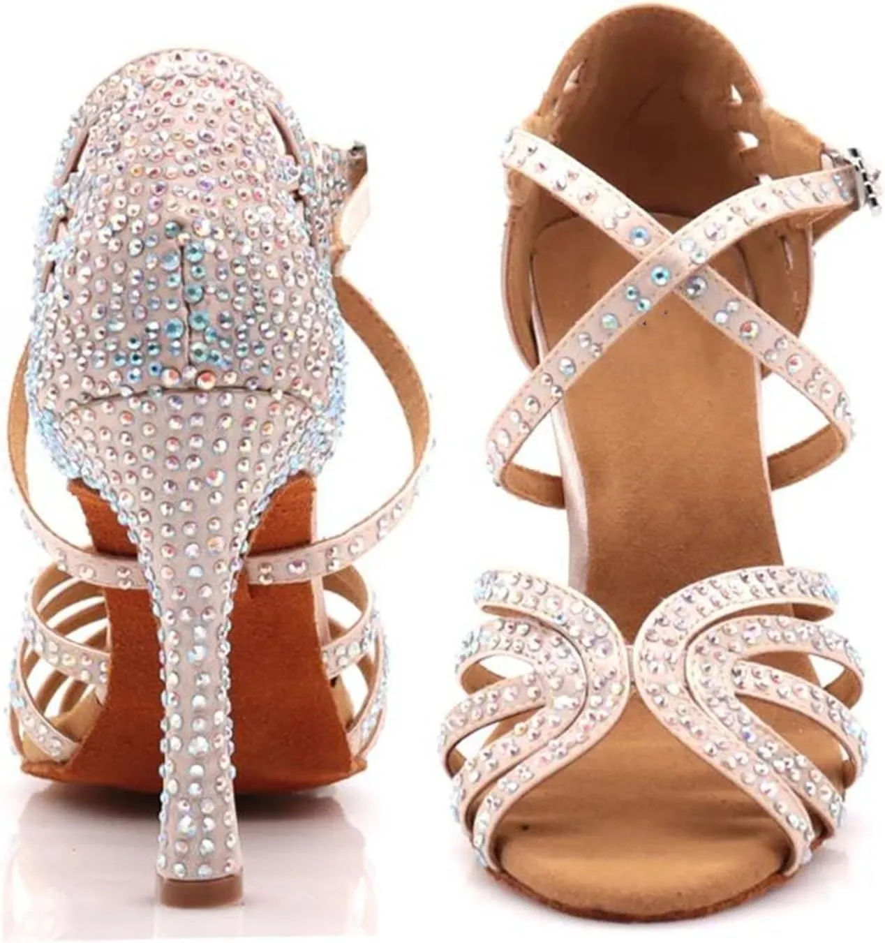 Womens Jazz Latin Dance Shoes Female Latin Salsa Casual Heels Silver Bronze Skin Comfortable Practice Performance
