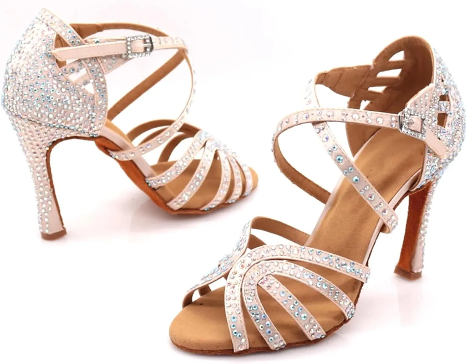Womens Jazz Latin Dance Shoes Female Latin Salsa Casual Heels Silver Bronze Skin Comfortable Practice Performance