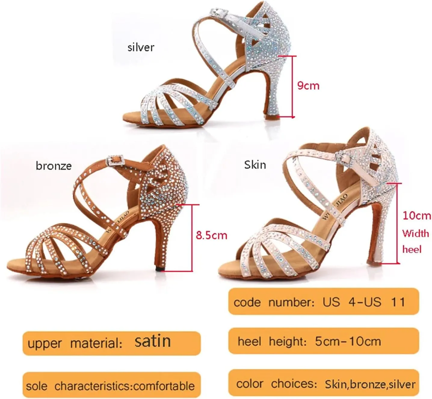 Womens Jazz Latin Dance Shoes Female Latin Salsa Casual Heels Silver Bronze Skin Comfortable Practice Performance