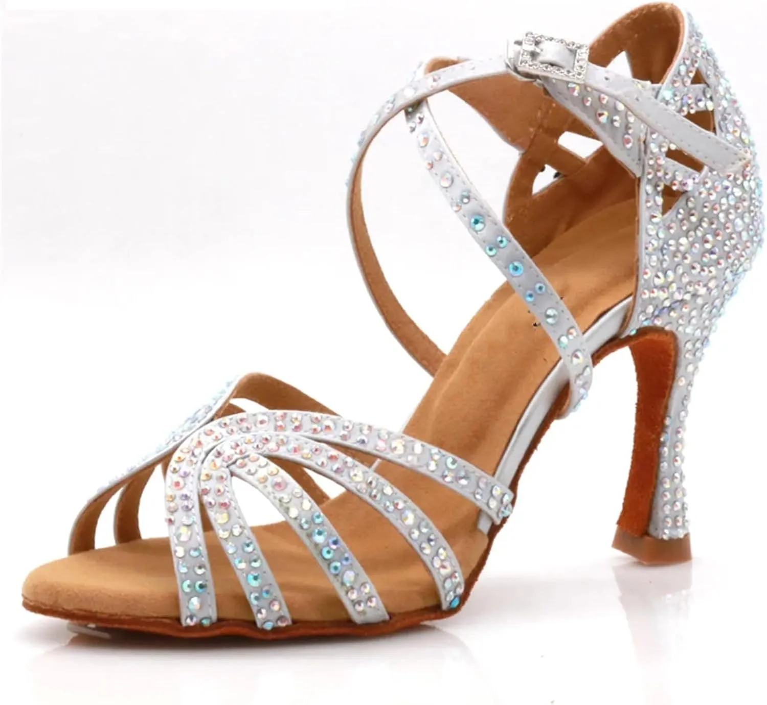 Womens Jazz Latin Dance Shoes Female Latin Salsa Casual Heels Silver Bronze Skin Comfortable Practice Performance