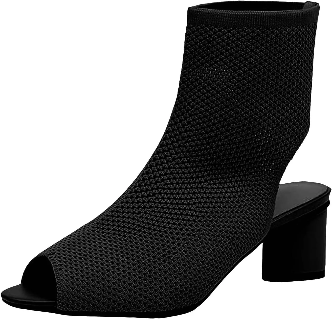Women's Knit Toe Chunky Heel Ankle Boots Open Pointed Toe Slingback Heeled Sandals Summer Casual High Heel Locking Strap