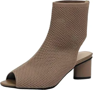 Women's Knit Toe Chunky Heel Ankle Boots Open Pointed Toe Slingback Heeled Sandals Summer Casual High Heel Locking Strap