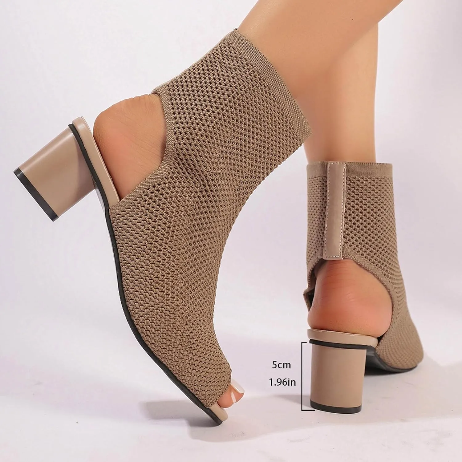 Women's Knit Toe Chunky Heel Ankle Boots Open Pointed Toe Slingback Heeled Sandals Summer Casual High Heel Locking Strap