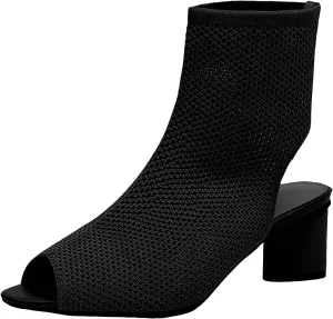 Women's Knit Toe Chunky Heel Ankle Boots Open Pointed Toe Slingback Heeled Sandals Summer Casual High Heel Locking Strap