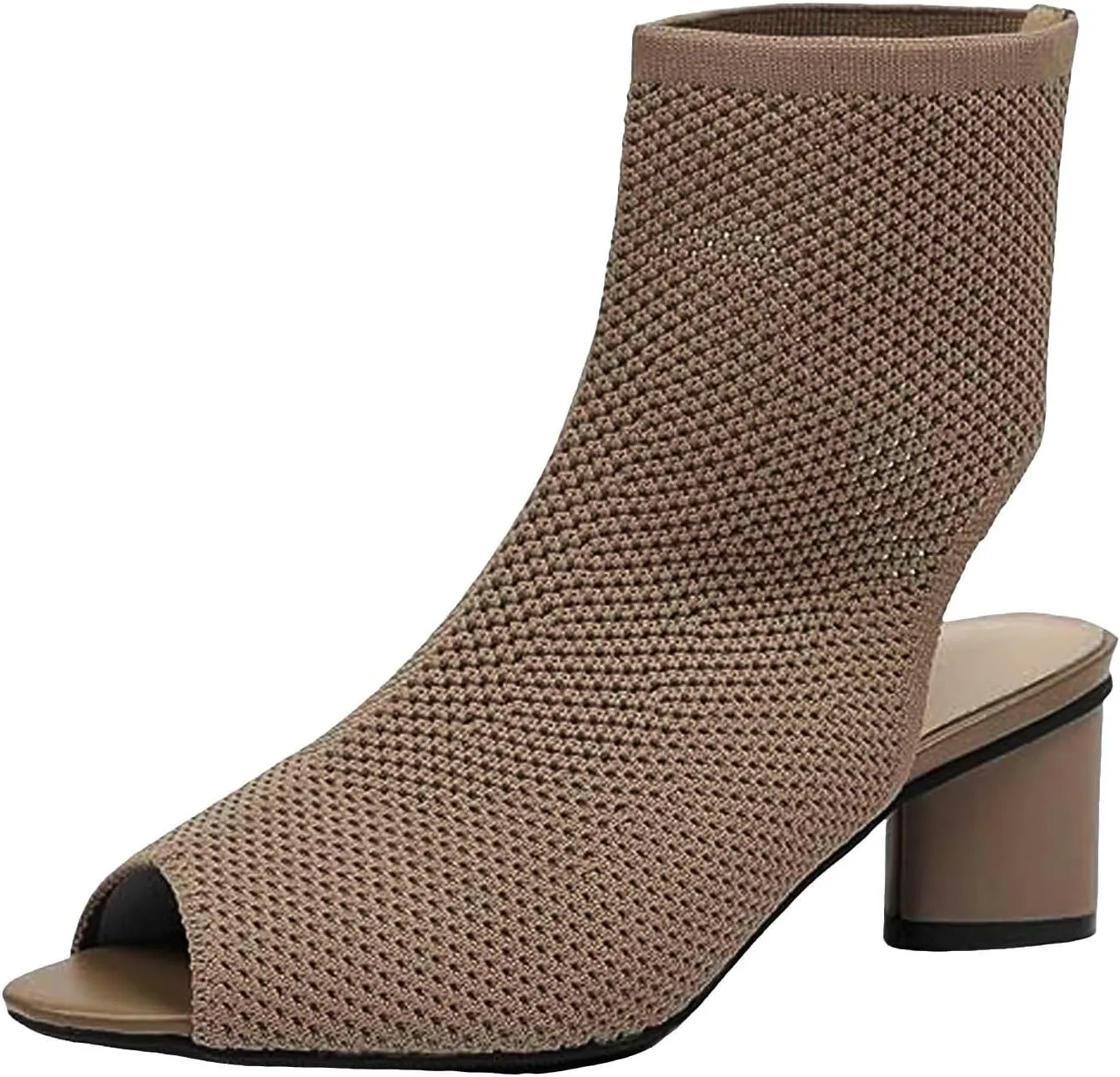 Women's Knit Toe Chunky Heel Ankle Boots Open Pointed Toe Slingback Heeled Sandals Summer Casual High Heel Locking Strap