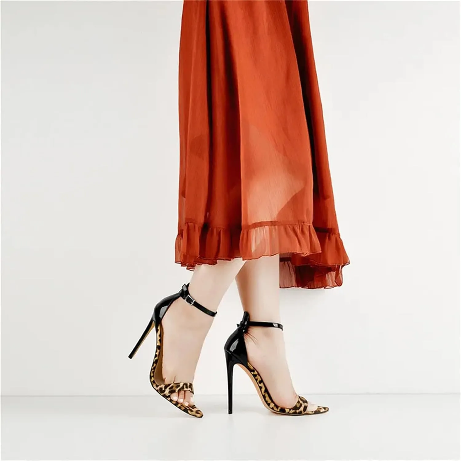 Women's Leopard Ankle Strap Sandals - 12cm Peep Toe Party Heels