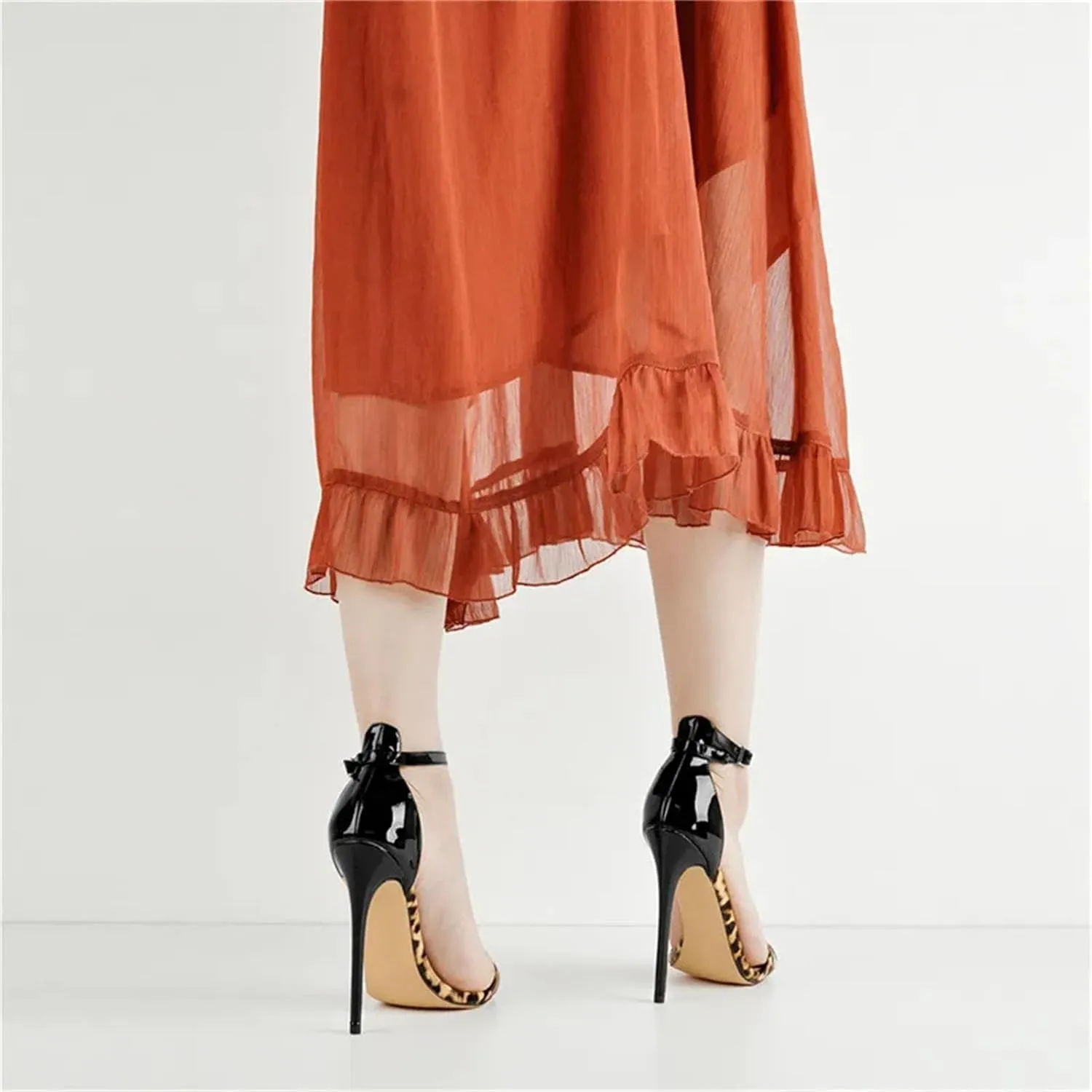 Women's Leopard Ankle Strap Sandals - 12cm Peep Toe Party Heels