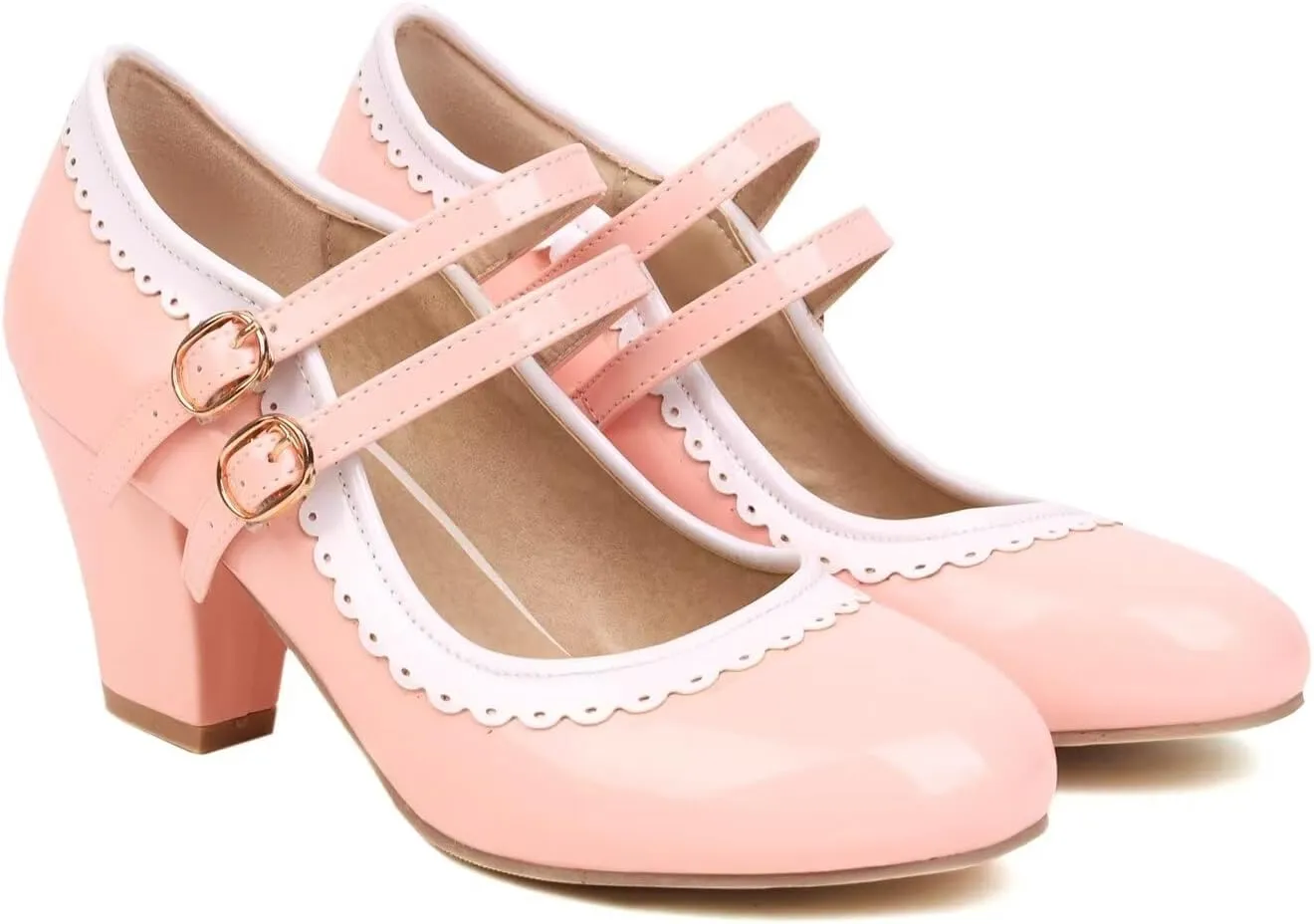 Women's Low Heels Mary Janes Shoes Chunky Closed Toe Straps Block Heels Sweet Dress Wedding Party Pumps Shoes Female Large Size