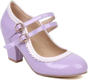 Women's Low Heels Mary Janes Shoes Chunky Closed Toe Straps Block Heels Sweet Dress Wedding Party Pumps Shoes Female Large Size