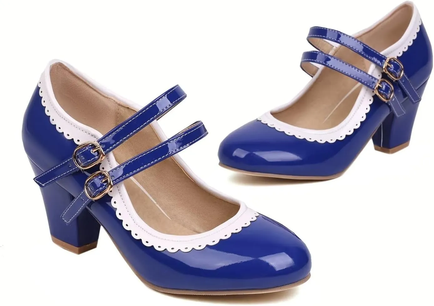 Women's Low Heels Mary Janes Shoes Chunky Closed Toe Straps Block Heels Sweet Dress Wedding Party Pumps Shoes Female Large Size