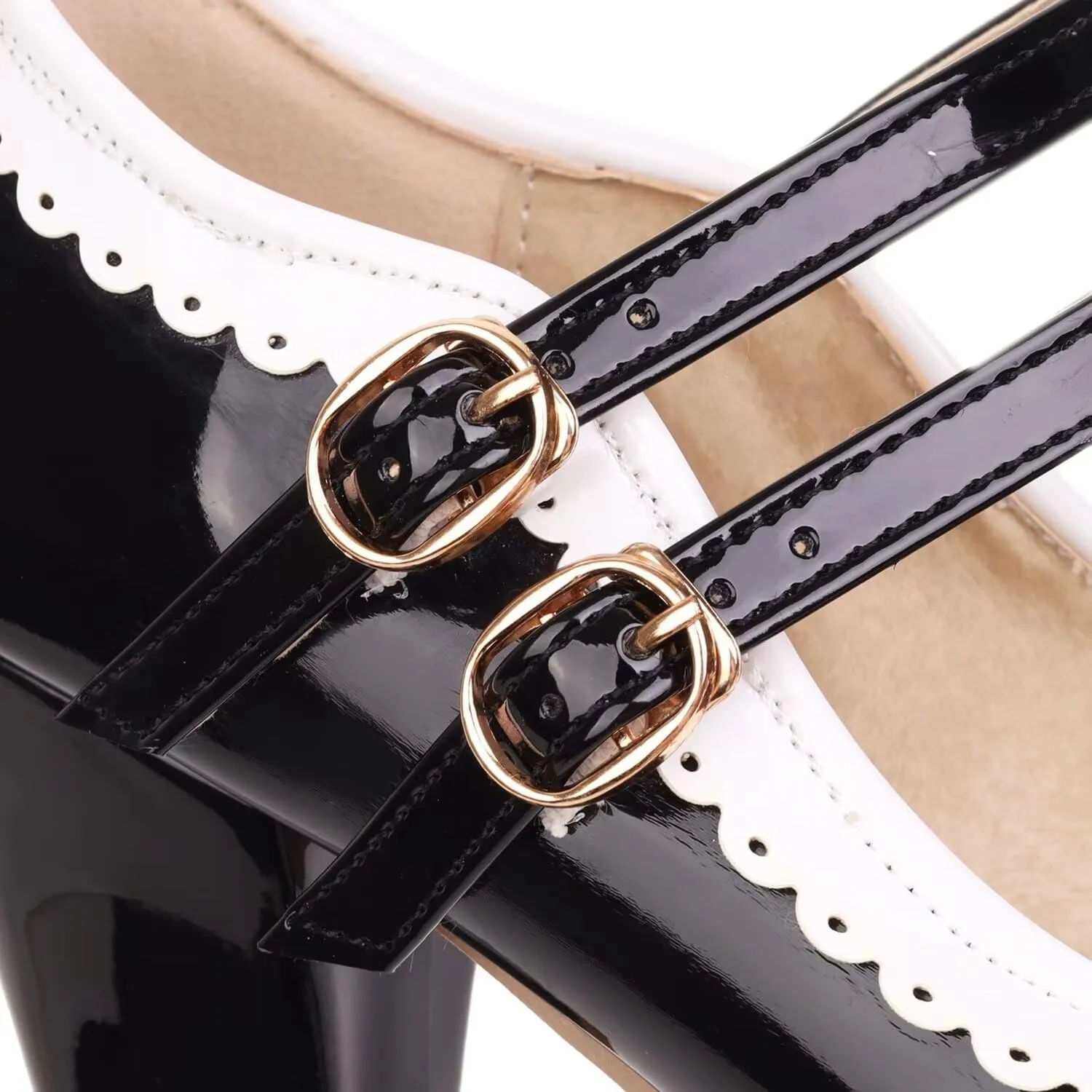 Women's Low Heels Mary Janes Shoes Chunky Closed Toe Straps Block Heels Sweet Dress Wedding Party Pumps Shoes Female Large Size