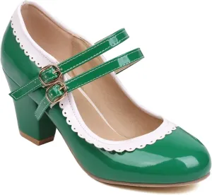 Women's Low Heels Mary Janes Shoes Chunky Closed Toe Straps Block Heels Sweet Dress Wedding Party Pumps Shoes Female Large Size
