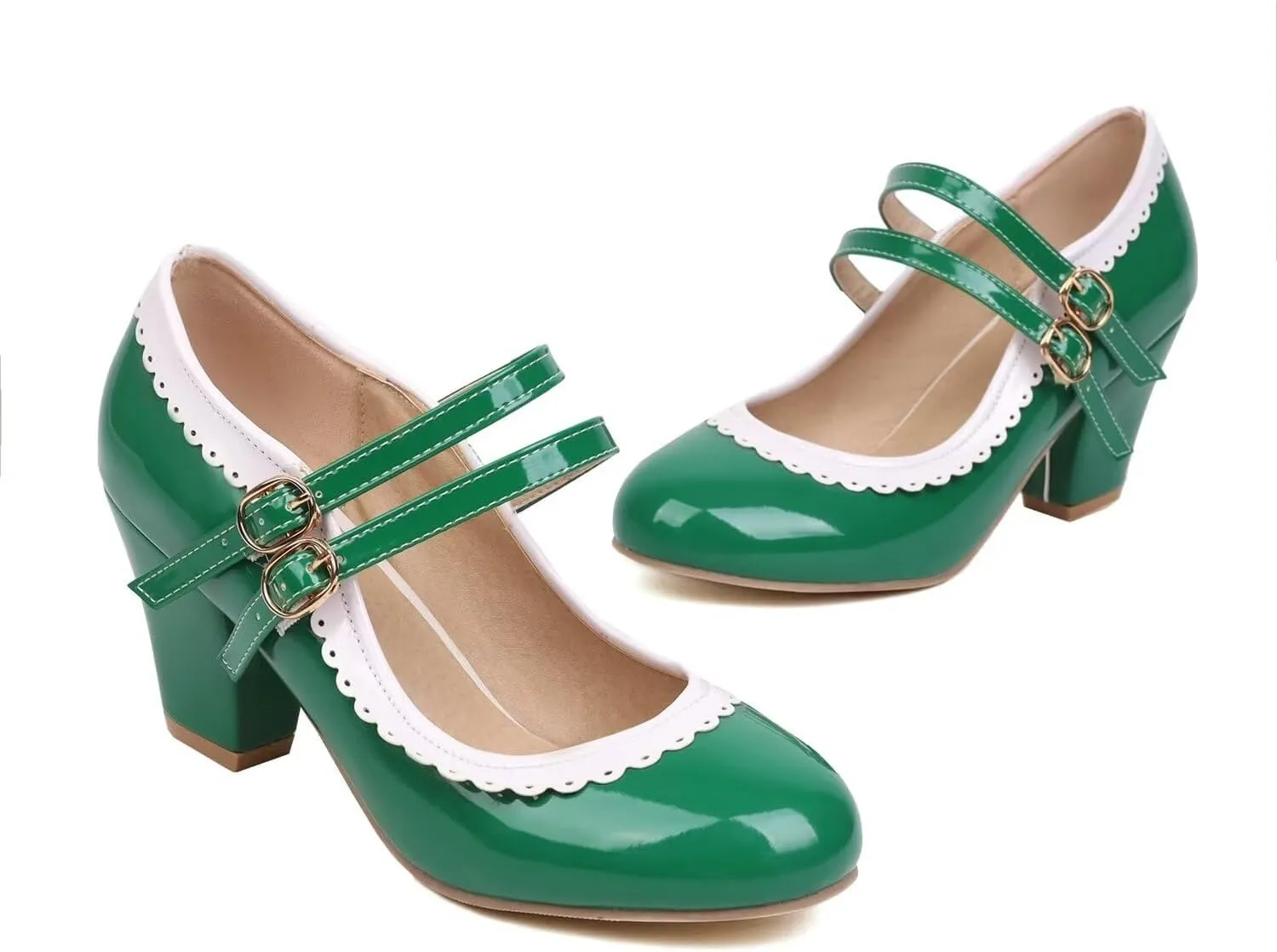 Women's Low Heels Mary Janes Shoes Chunky Closed Toe Straps Block Heels Sweet Dress Wedding Party Pumps Shoes Female Large Size