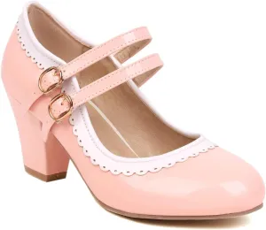 Women's Low Heels Mary Janes Shoes Chunky Closed Toe Straps Block Heels Sweet Dress Wedding Party Pumps Shoes Female Large Size