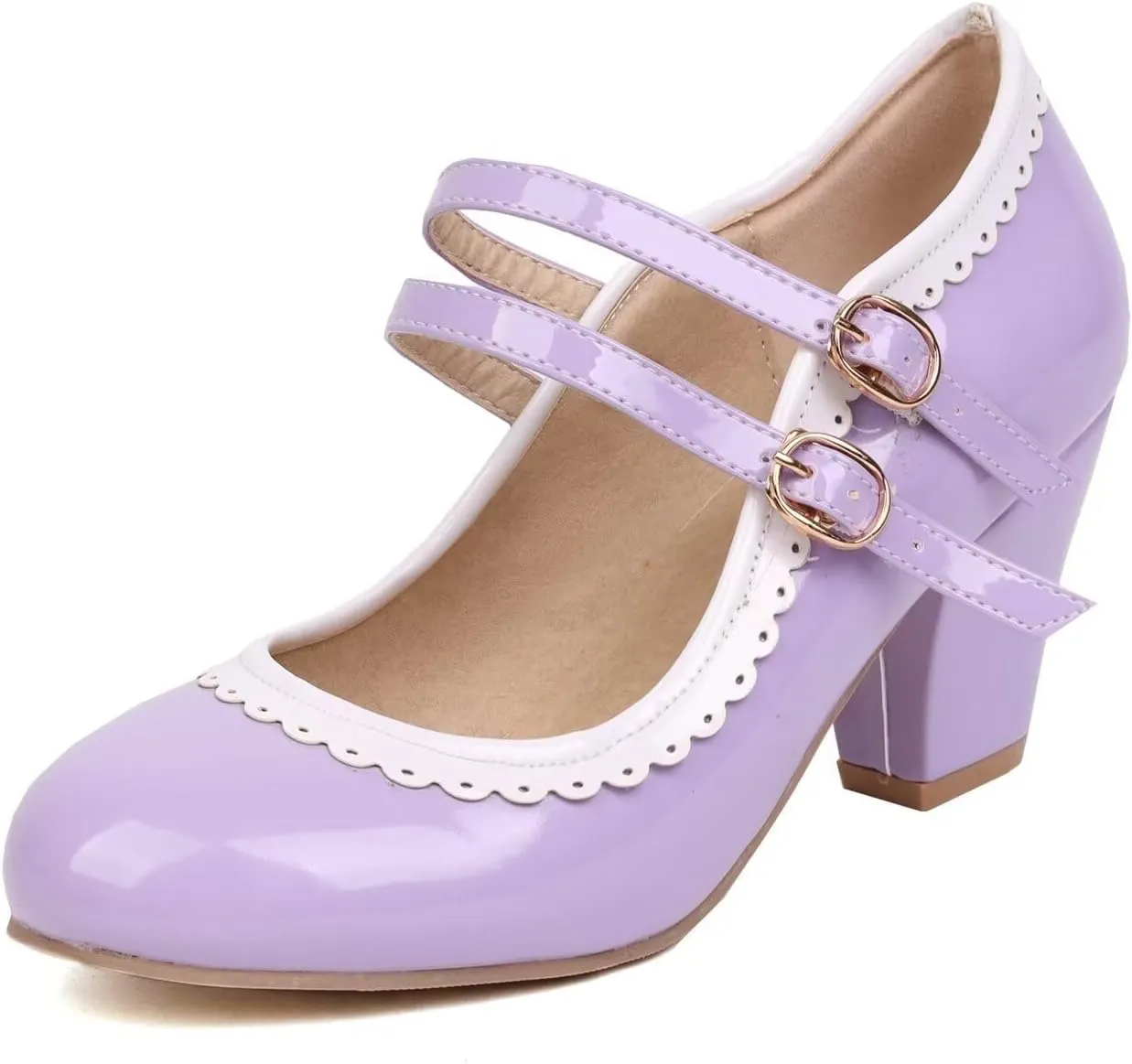Women's Low Heels Mary Janes Shoes Chunky Closed Toe Straps Block Heels Sweet Dress Wedding Party Pumps Shoes Female Large Size
