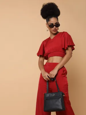 Women's Maroon Solid Co-Ords