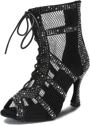 Women's Mesh Dance Boots - Ballroom Jazz Pole Party Heels (8.5CM/3.35")