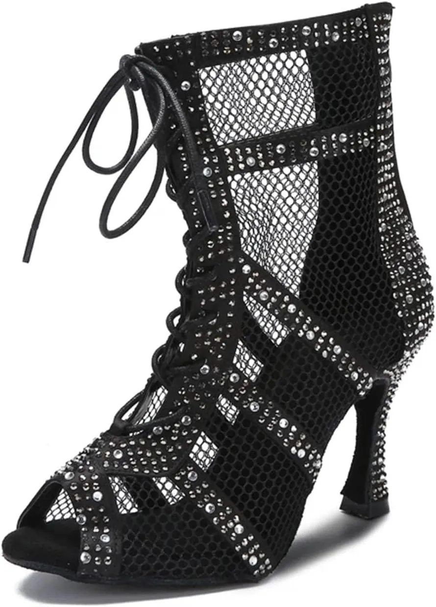 Women's Mesh Dance Boots - Ballroom Jazz Pole Party Heels (8.5CM/3.35")