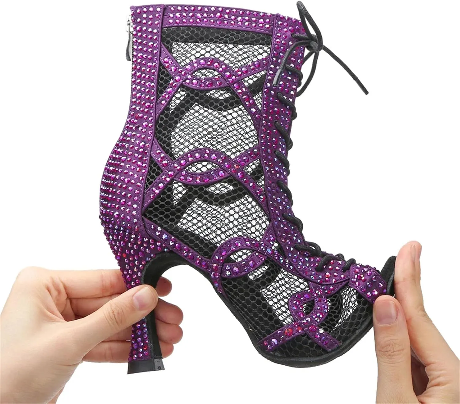 Women's Mesh Pole Dance Boots - Ballroom Belly Dance Party Heels (8.5CM/3.35")