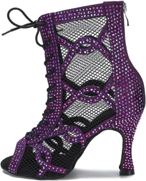 Women's Mesh Pole Dance Boots - Ballroom Belly Dance Party Heels (8.5CM/3.35")