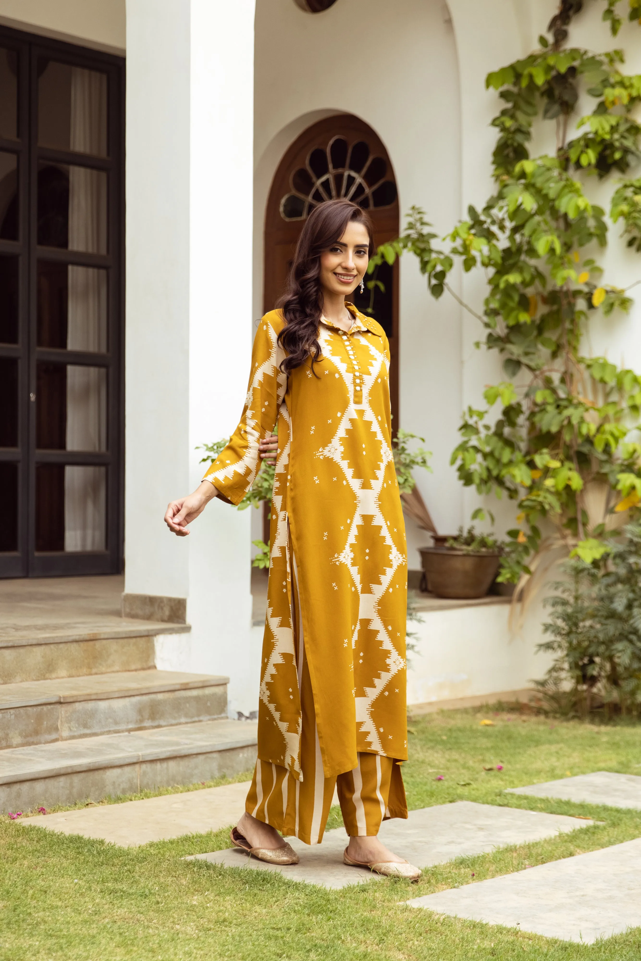 Women's Mustard German rayon Kurta Afghani Salwar Set
