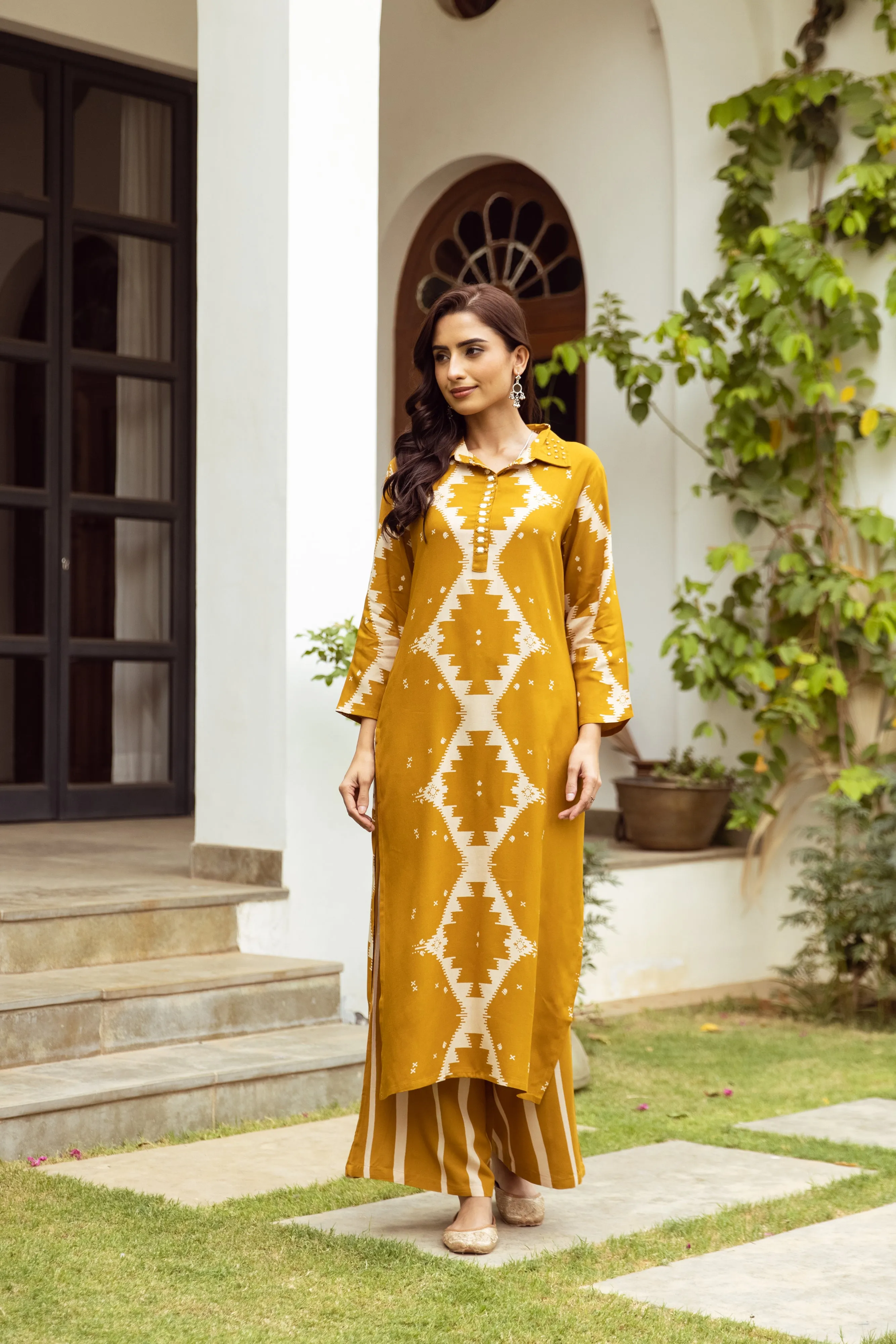 Women's Mustard German rayon Kurta Afghani Salwar Set