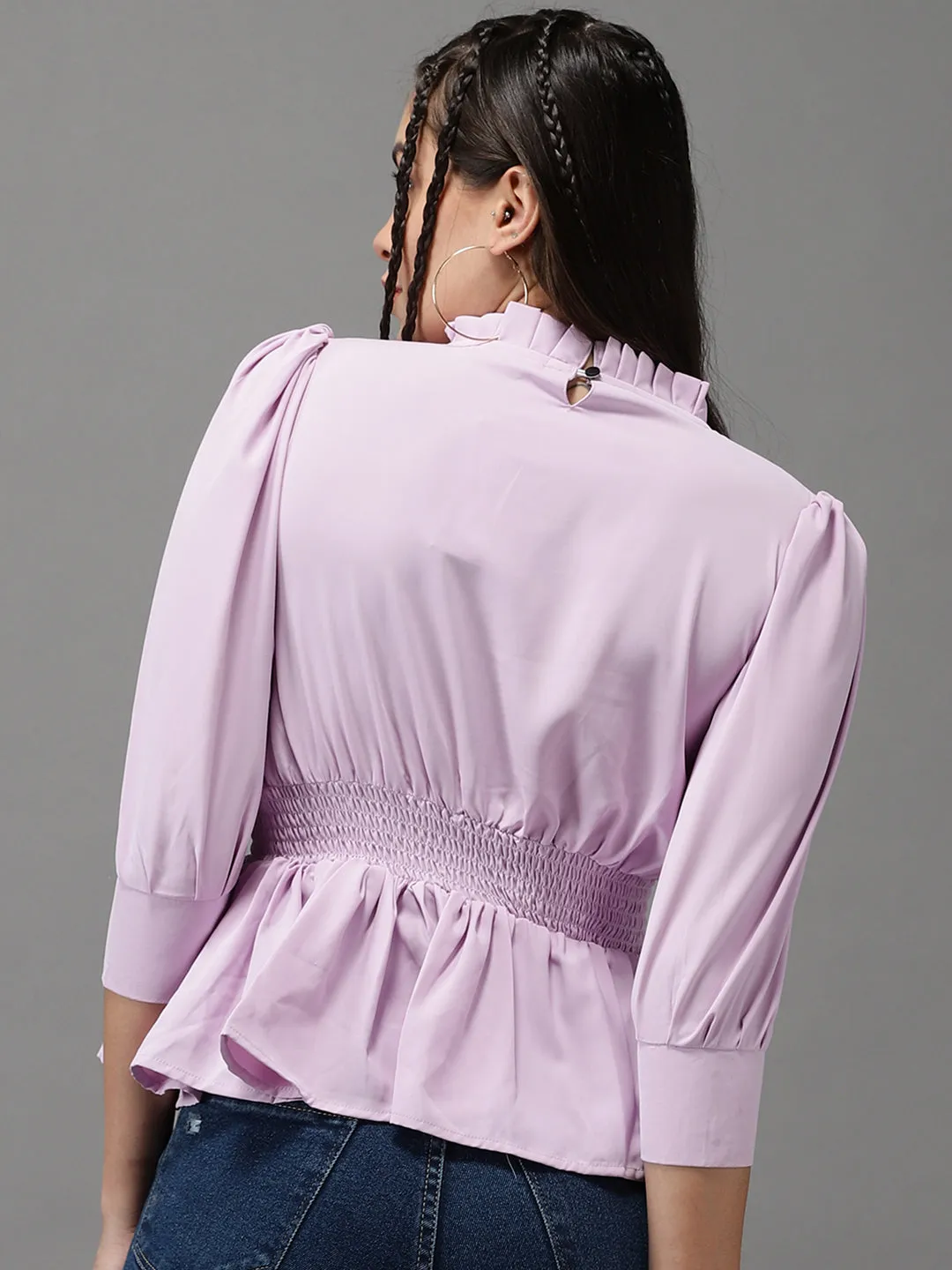 Women's Purple Solid Peplum Top