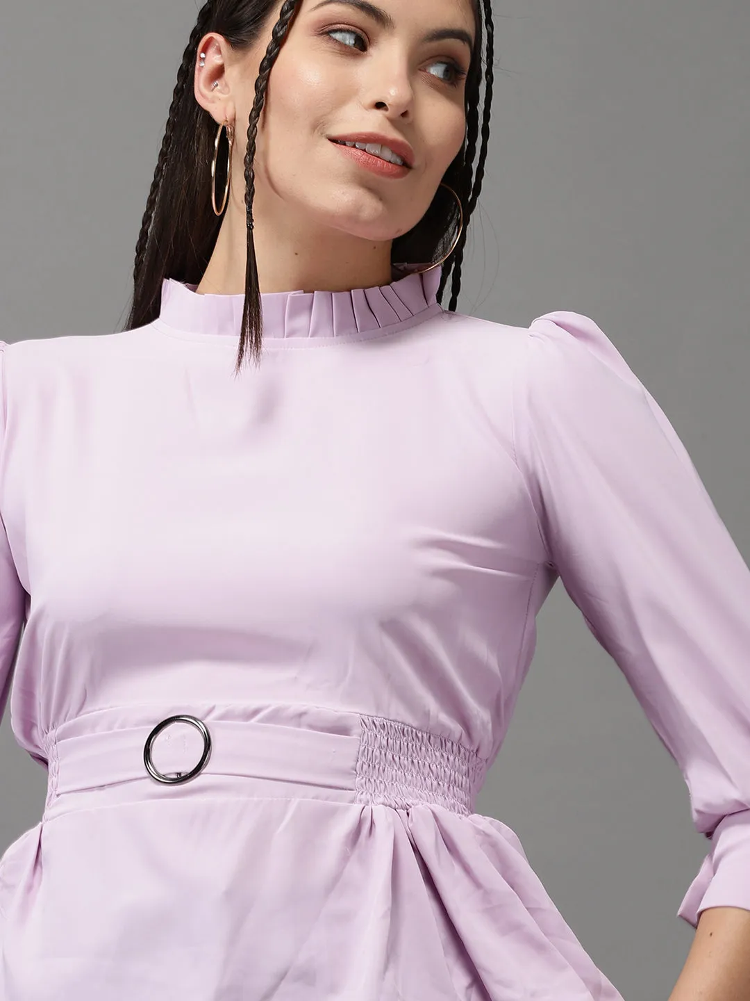 Women's Purple Solid Peplum Top
