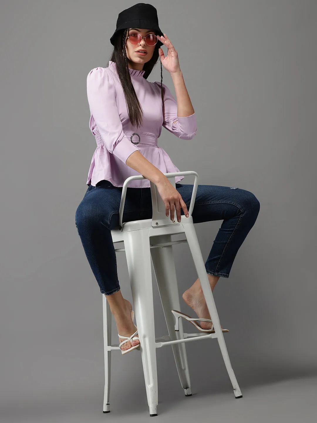 Women's Purple Solid Peplum Top