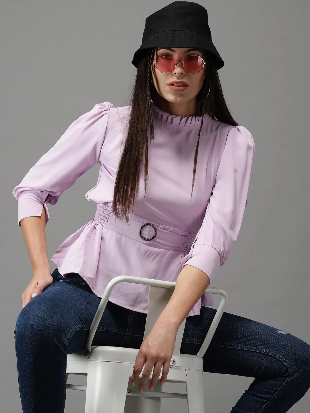 Women's Purple Solid Peplum Top
