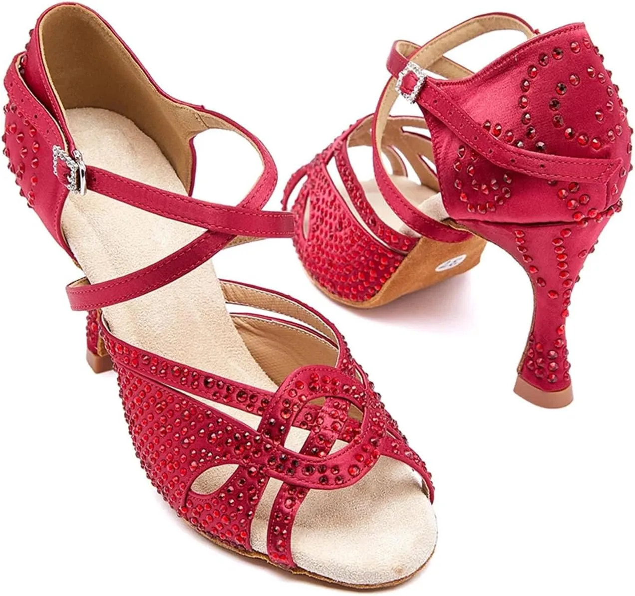 Women's Red Salsa Dance Shoes - Tango Latin Ballroom Soft Sole Party Heels, 5CM/2Inch Heel Height