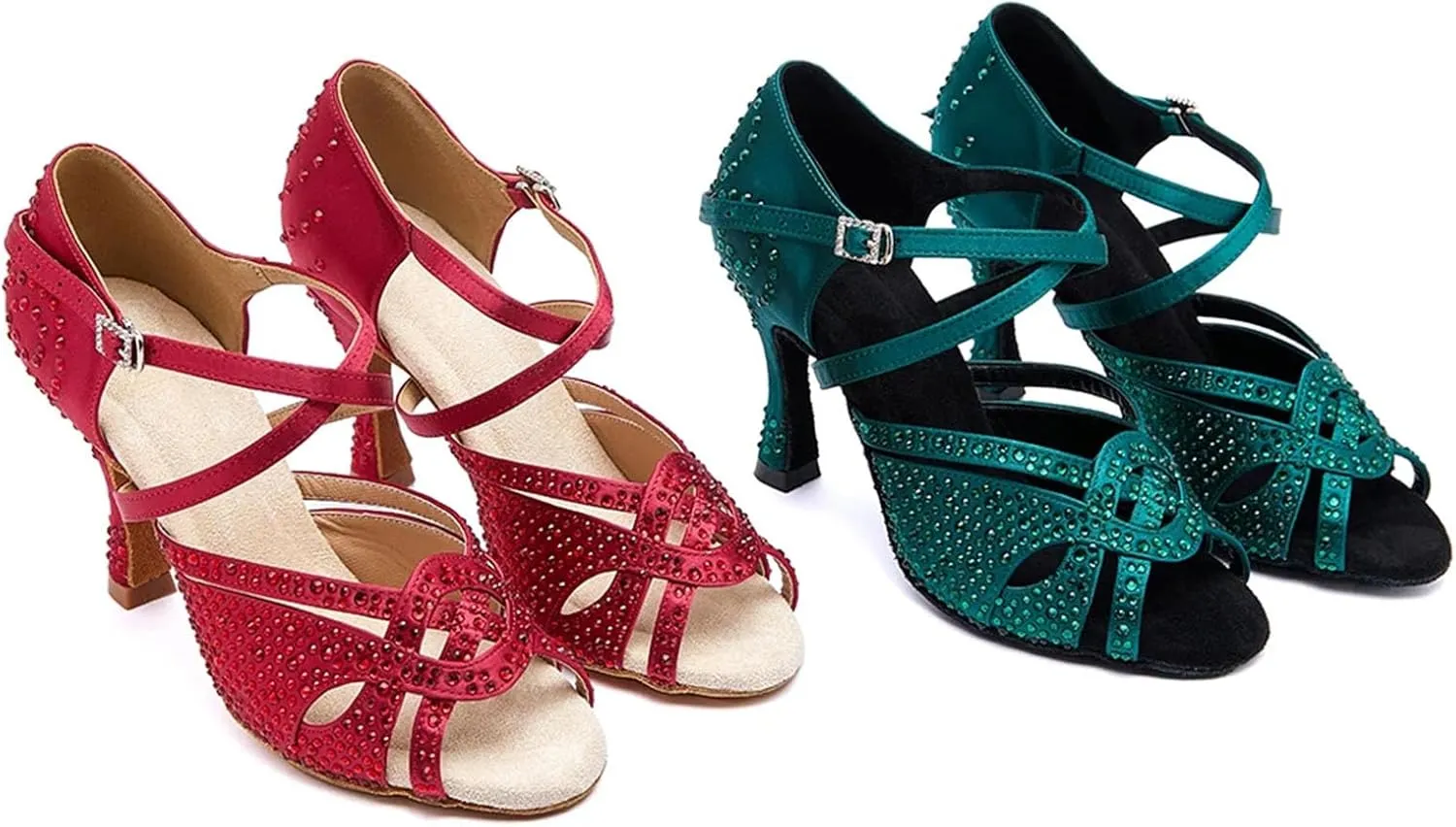 Women's Red Salsa Dance Shoes - Tango Latin Ballroom Soft Sole Party Heels, 5CM/2Inch Heel Height