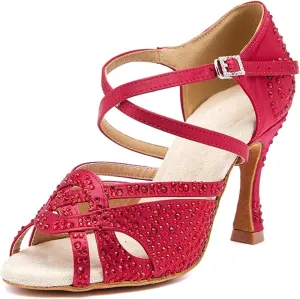 Women's Red Salsa Dance Shoes - Tango Latin Ballroom Soft Sole Party Heels, 5CM/2Inch Heel Height