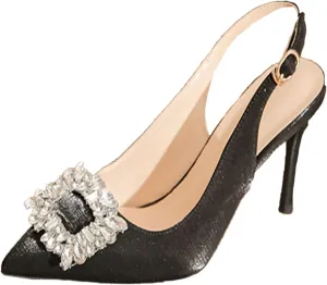 Women's Rhinestone Embellished Stiletto High Heels, Slingback Cutout Design Adjustable Ankle Strap Pumps Shoes Date Casual Heels Shoes