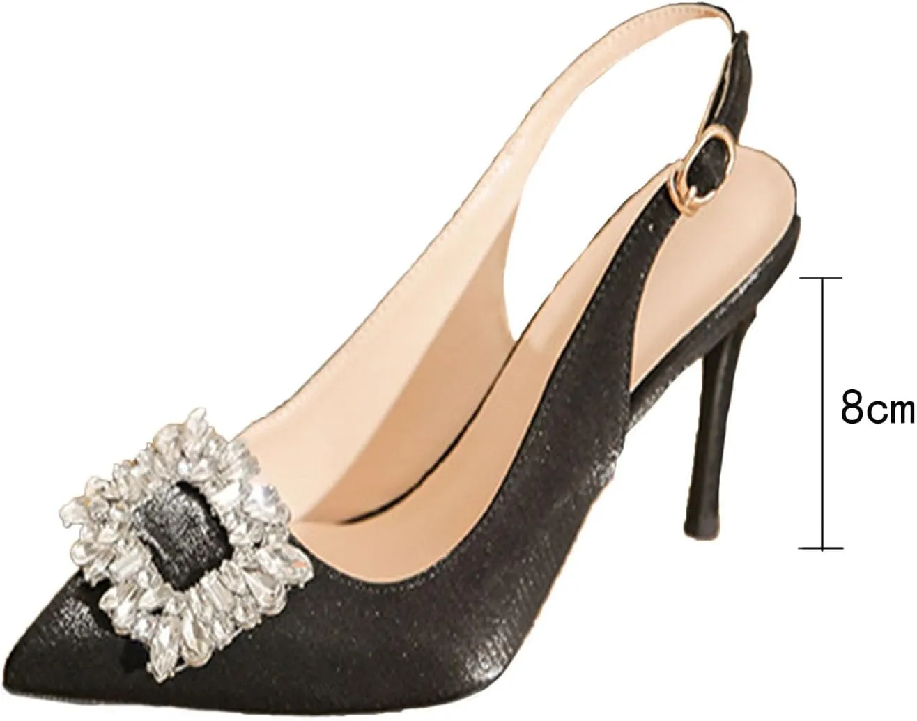 Women's Rhinestone Embellished Stiletto High Heels, Slingback Cutout Design Adjustable Ankle Strap Pumps Shoes Date Casual Heels Shoes