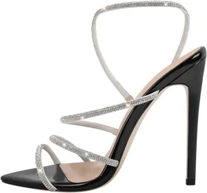 Women's Rhinestone Stiletto Sandals - Pointed Toe Sexy Party Heels