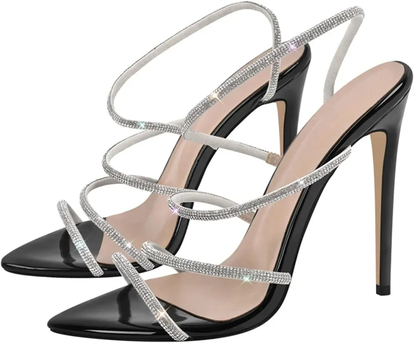 Women's Rhinestone Stiletto Sandals - Pointed Toe Sexy Party Heels