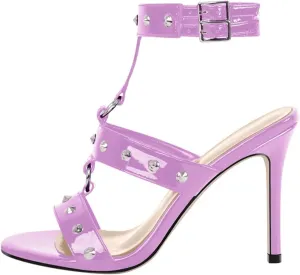 Women's Rivet Ankle Strap Sandals - Open Toe 10cm Thin Party Heels