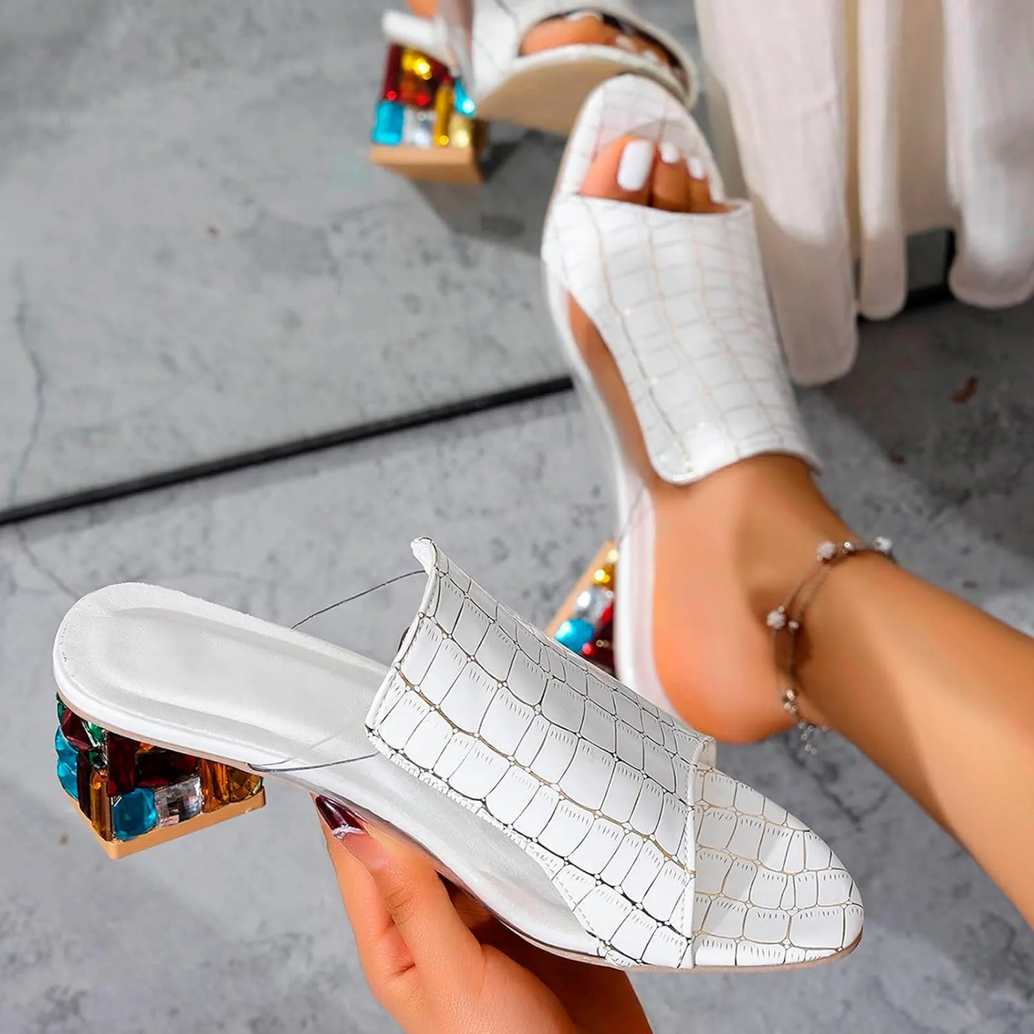Womens Sandals Block Heeled Summer Sandals Open Toe Slippers Mid Heels Party Dress Sandals Wedding Prom Shoes