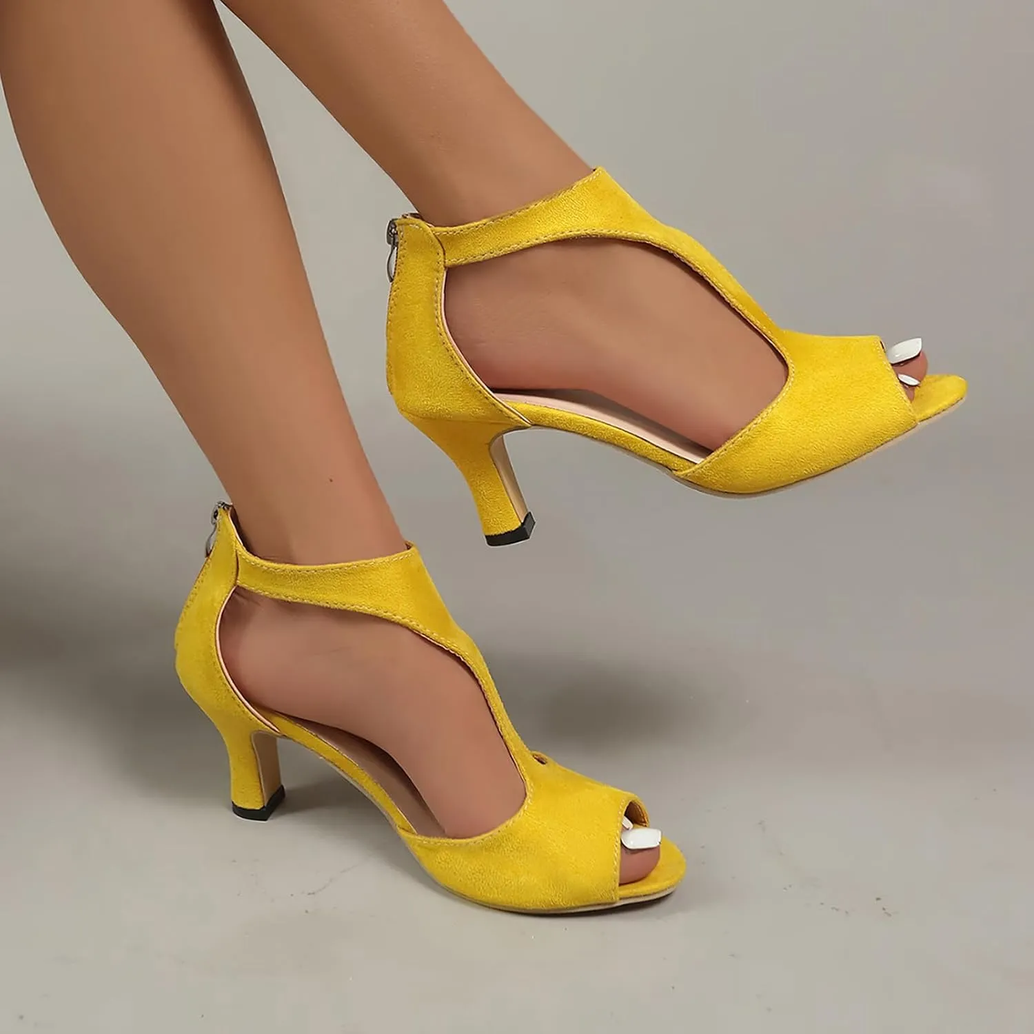 Womens Sandals Orthopedic High Heels Dress Shoes Open Toe Zip Closure Sandals Casual Fish Mouth Sandal Summer Shoes