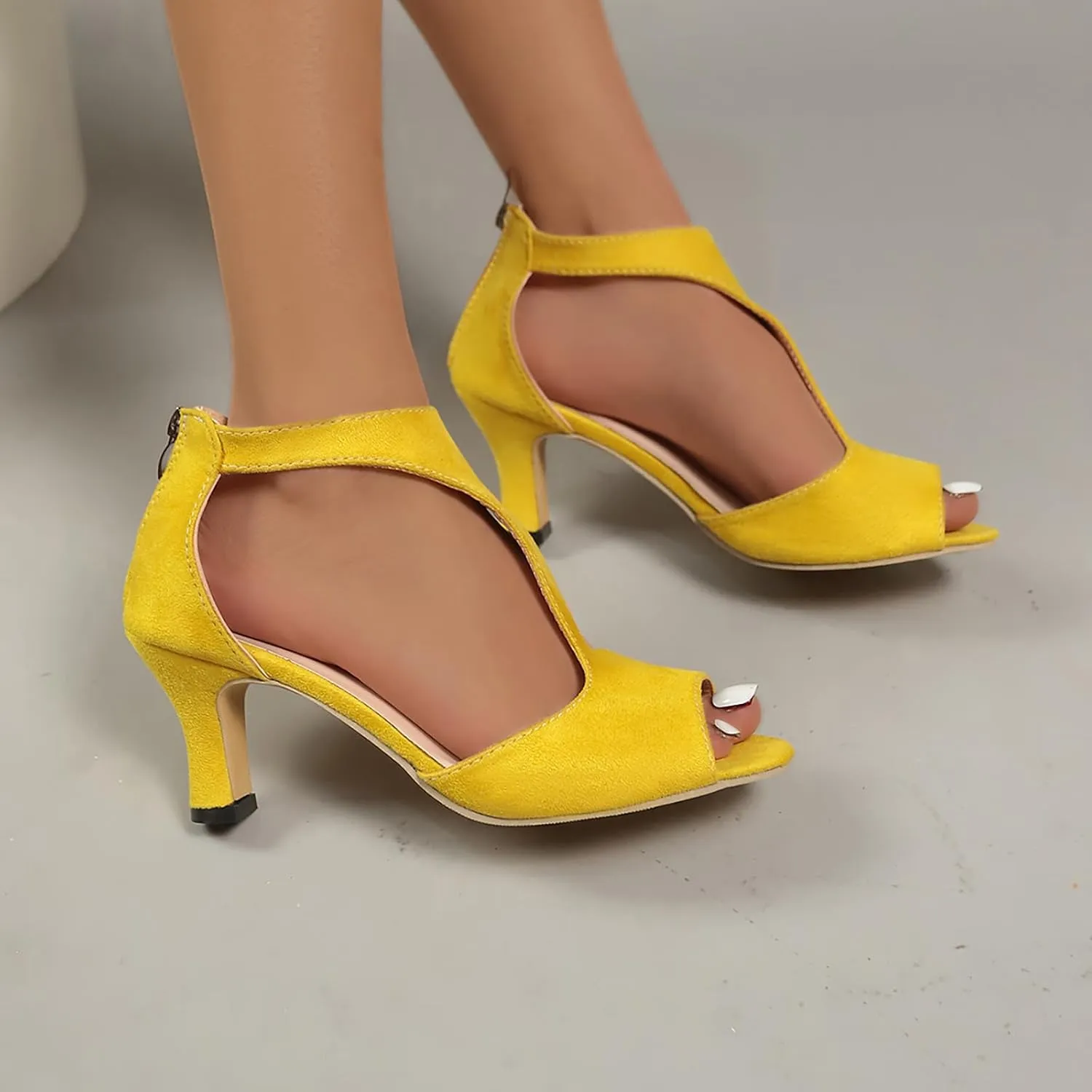 Womens Sandals Orthopedic High Heels Dress Shoes Open Toe Zip Closure Sandals Casual Fish Mouth Sandal Summer Shoes