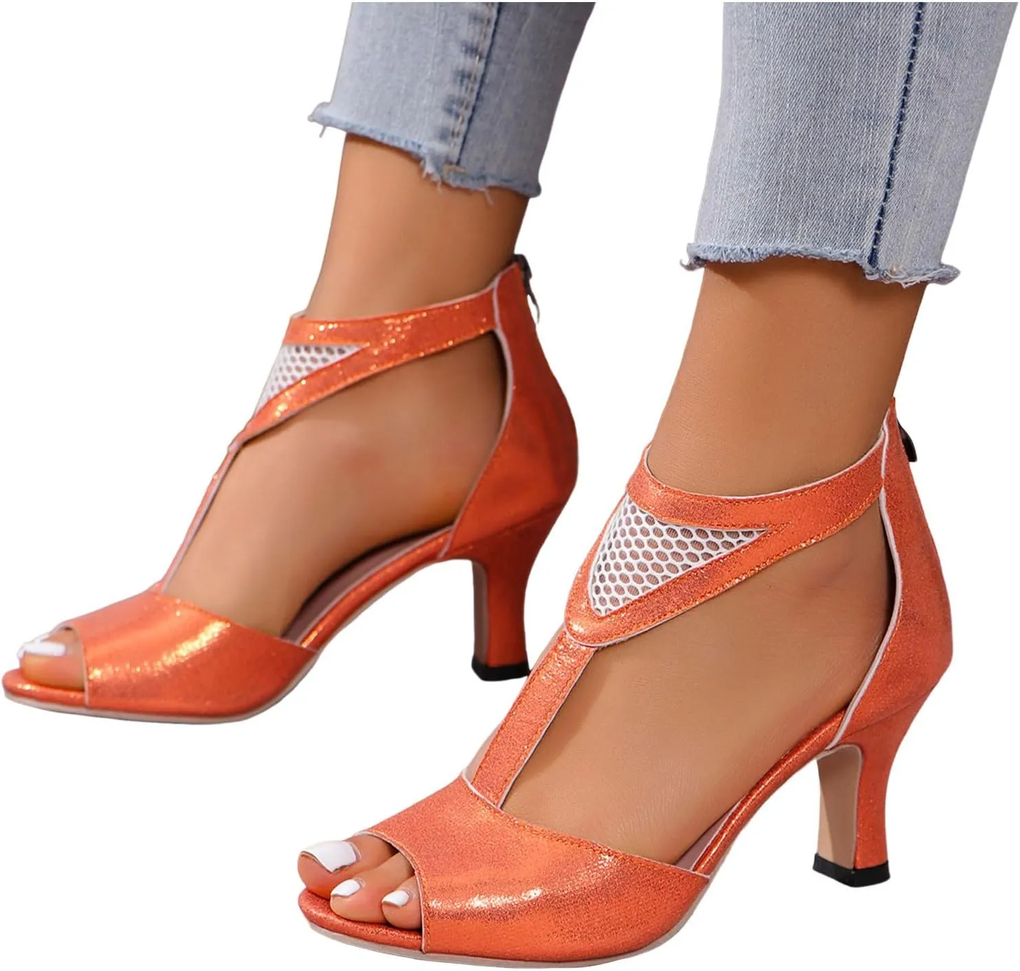 Womens Sandals Orthopedic High Heels Dress Shoes Open Toe Zip Closure Sandals Casual Fish Mouth Sandal Summer Shoes