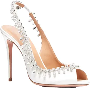 Women's Satin Crystal Strap Sandals, Slingback Stiletto Wedding Party Heels