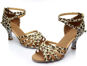 Women's Satin Latin Dance Shoes Fashion Ankle Straps Buckle Open Toe Mid Heel Sandals Ballroom Dancing Shoes
