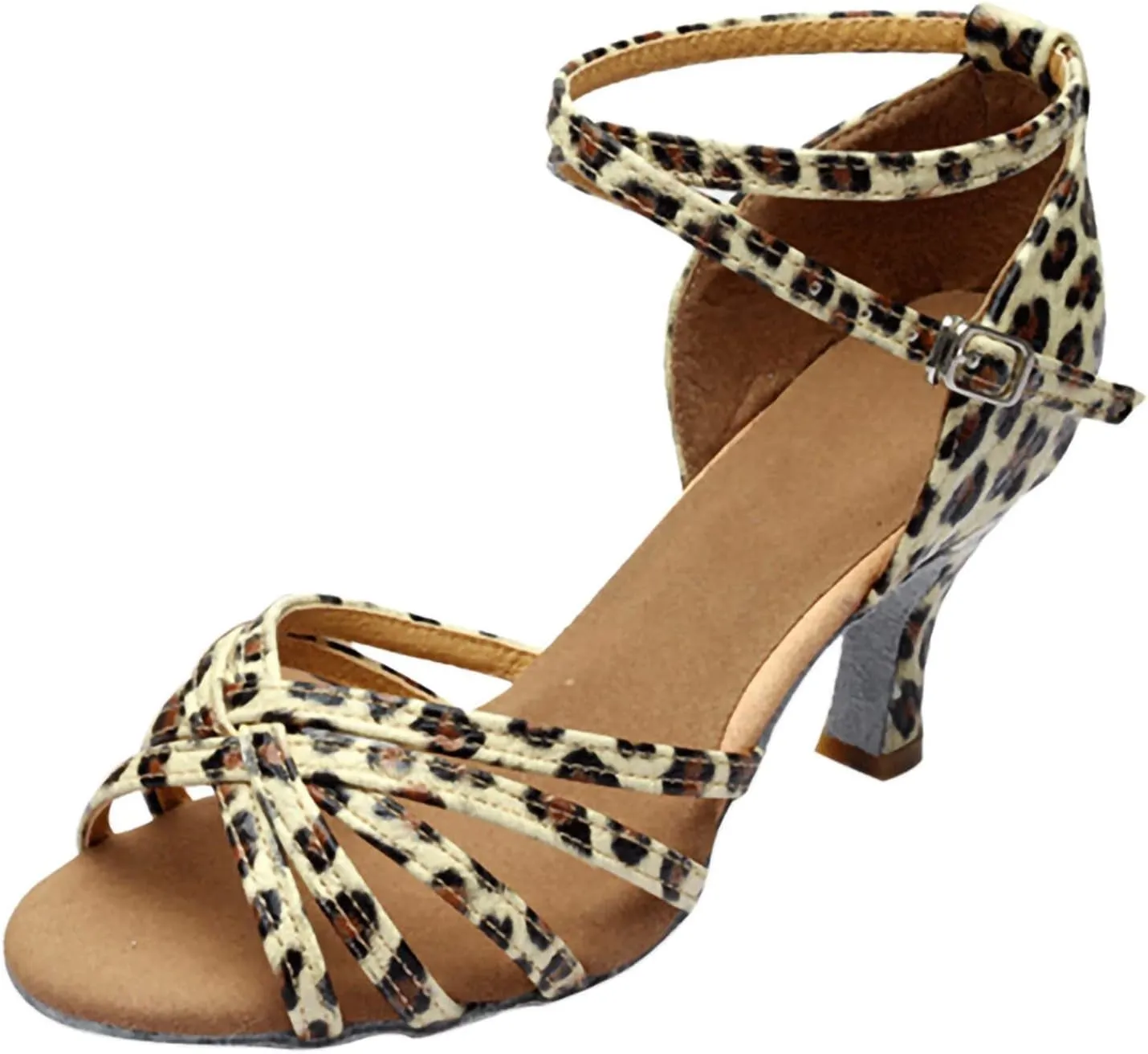 Women's Satin Latin Dance Shoes Fashion Ankle Straps Buckle Open Toe Mid Heel Sandals Ballroom Dancing Shoes