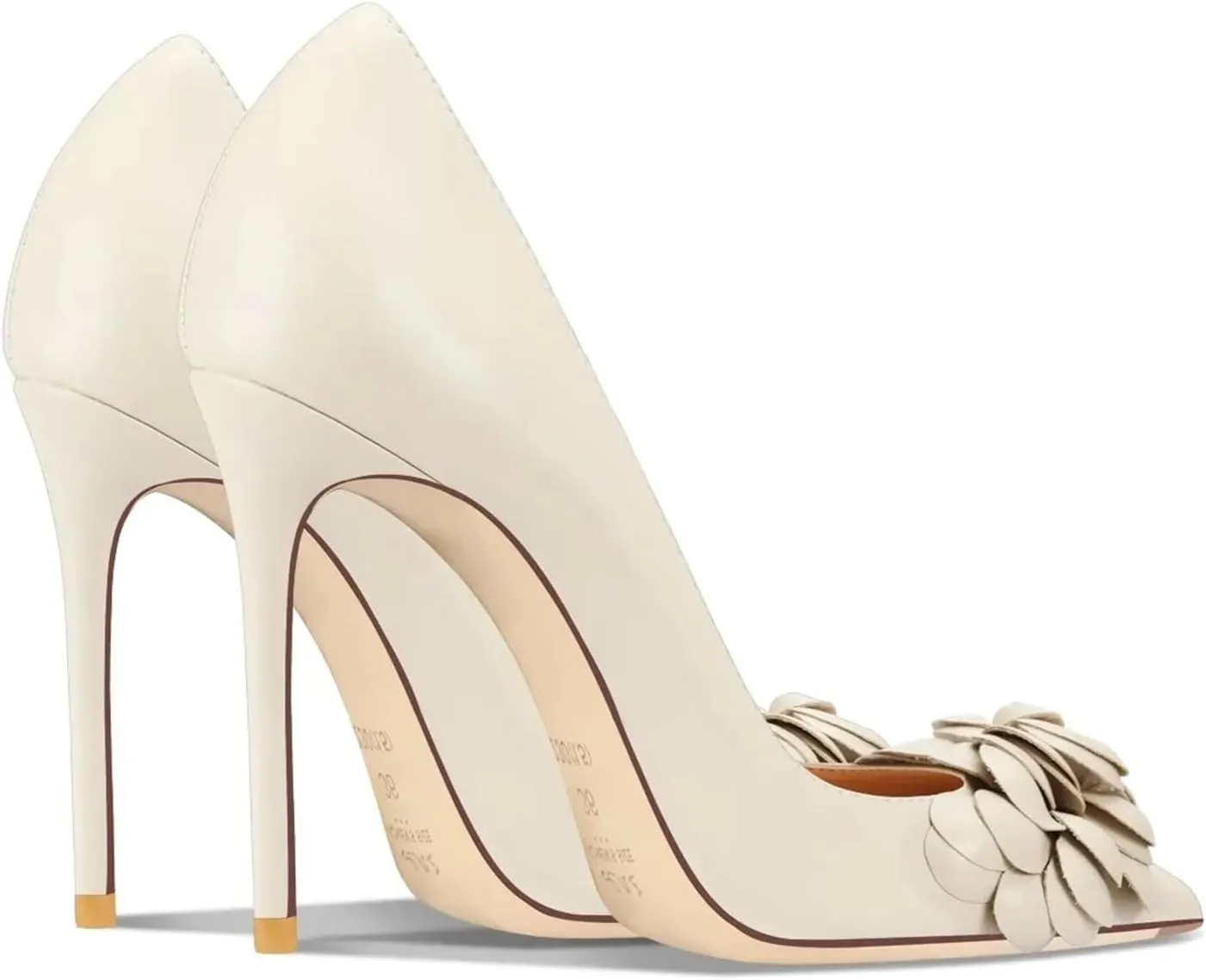 Women's Sexy Stiletto High Heels Comfortable Closed Pointed Toe White Dress Shoes Business Casual Heels Pumps with Flower